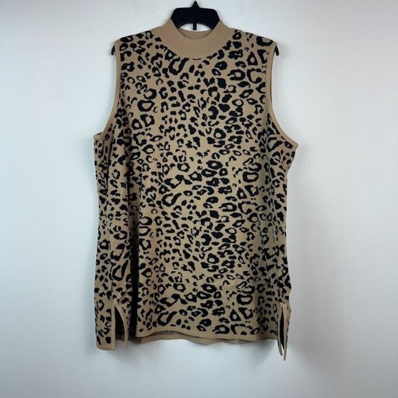 JM Collection Womens Plus 3X Leopard Print Sleeveless Mock Neck Sweater NWT AU73 - Picture 3 of 5
